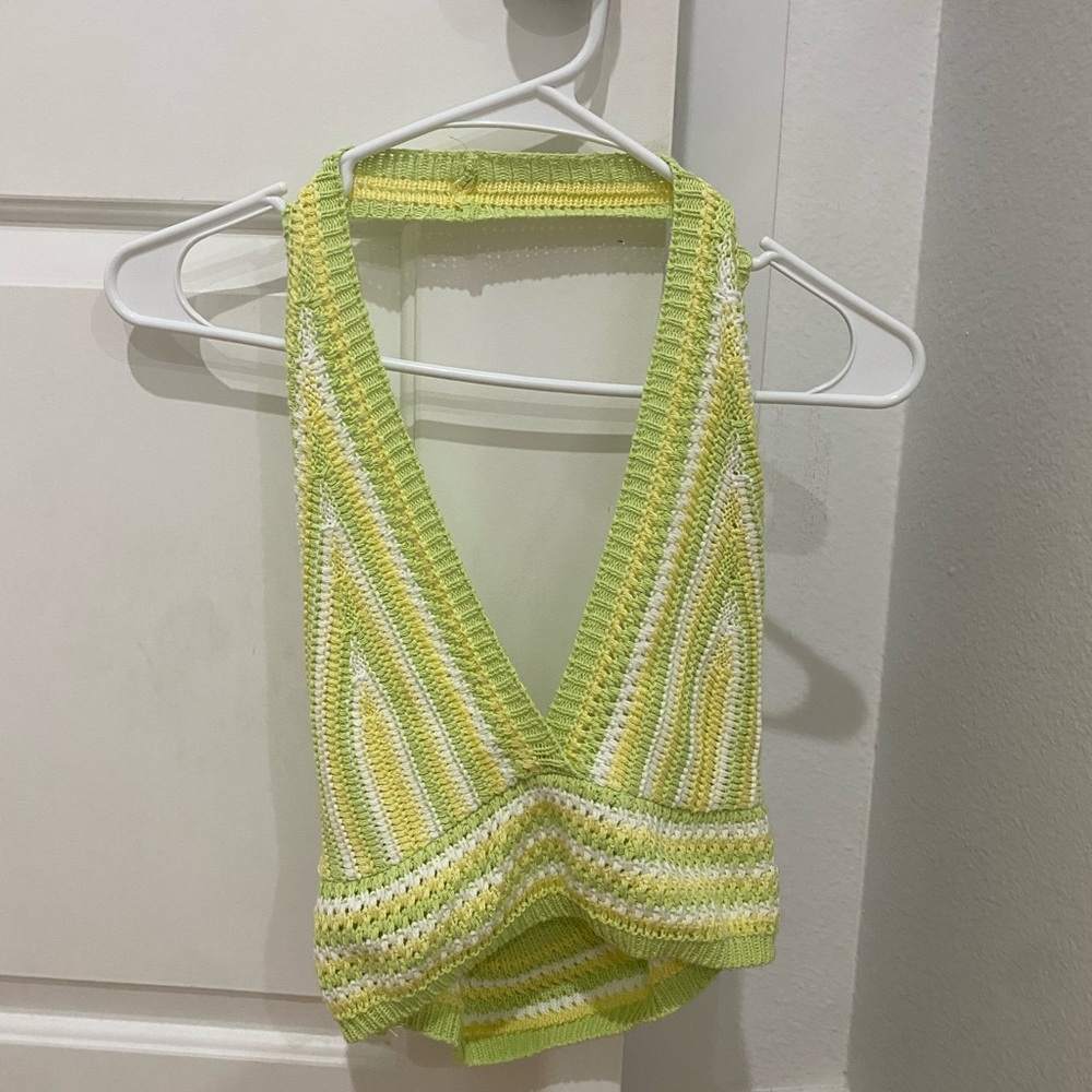 Green and White Knit Halter Top